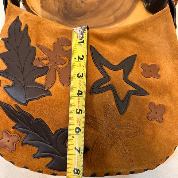 Bisou Bisou Michele Bohbot genuine tan suede small shoulder purse with leaves‎ - Picture 5 of 16